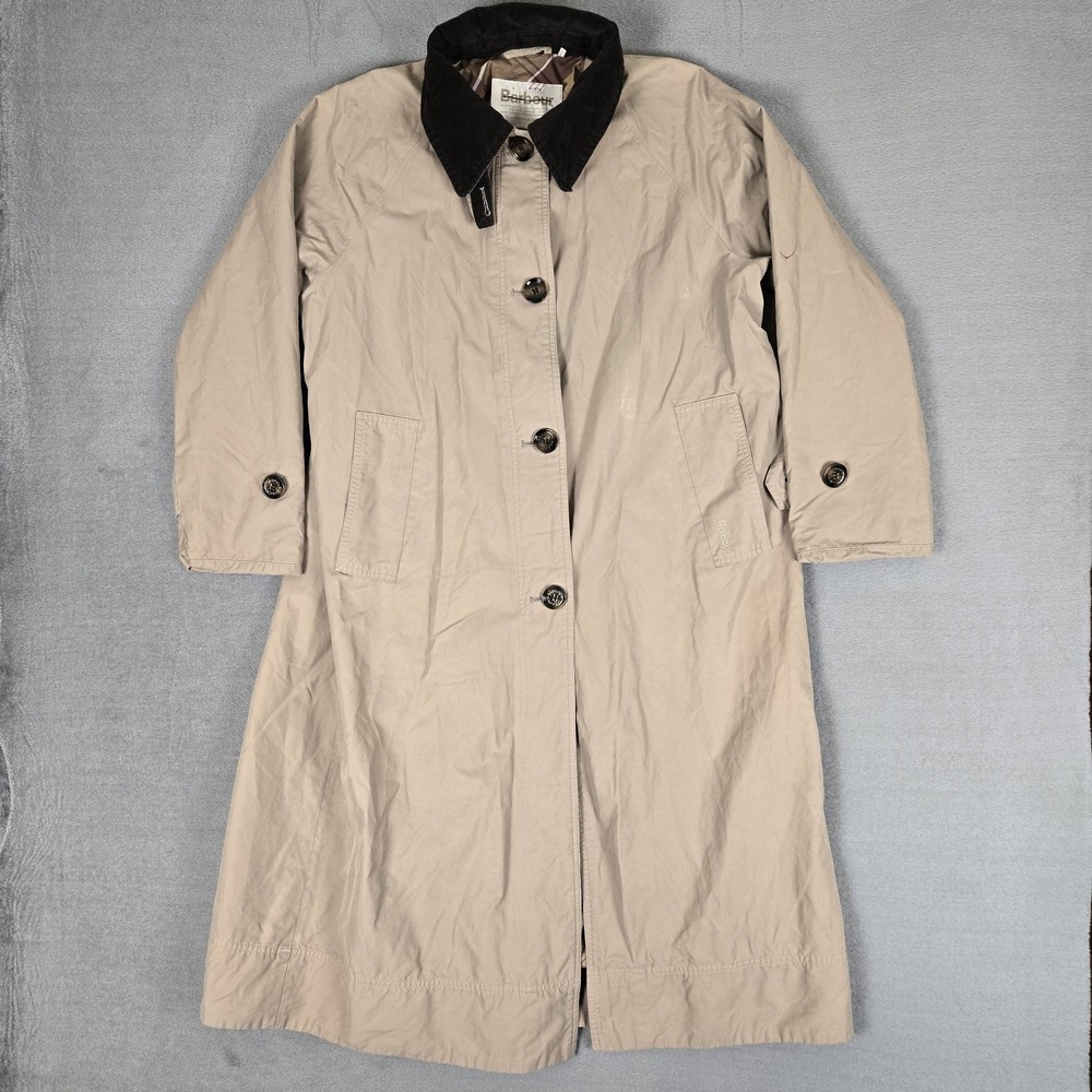 BARBOUR Lilianna Showerproof Carcoat Womens 6 Trench Jacket Long Outdoor Beige